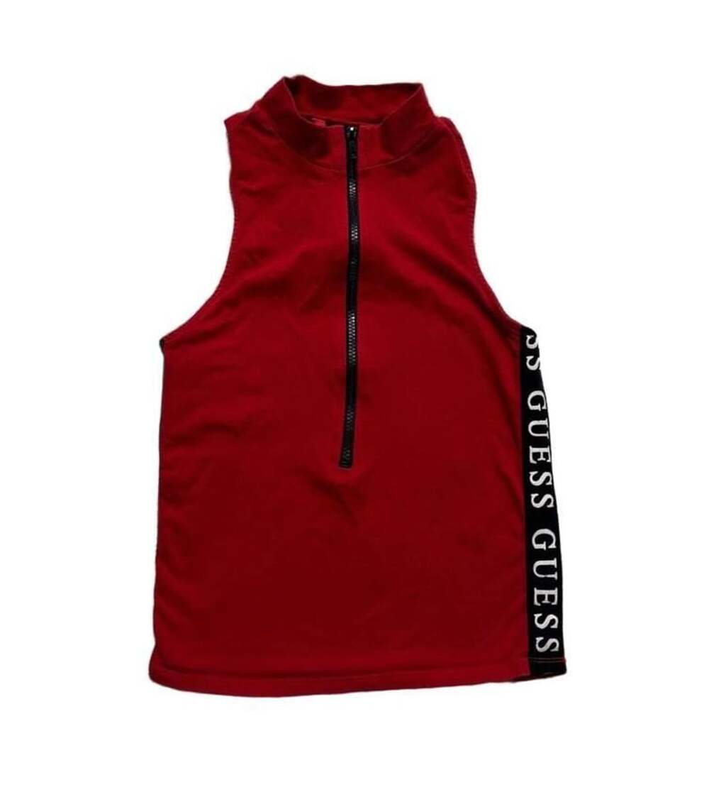 Guess Los Angeles Red Mock Neck Full Zip Tank Top with Side Logo Tape Size M